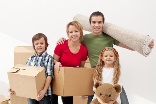 Packed boxes and furniture for an Enfield house move
