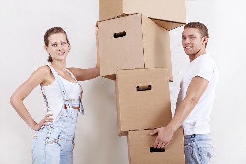 Packed boxes and furniture prepared for a local home relocation